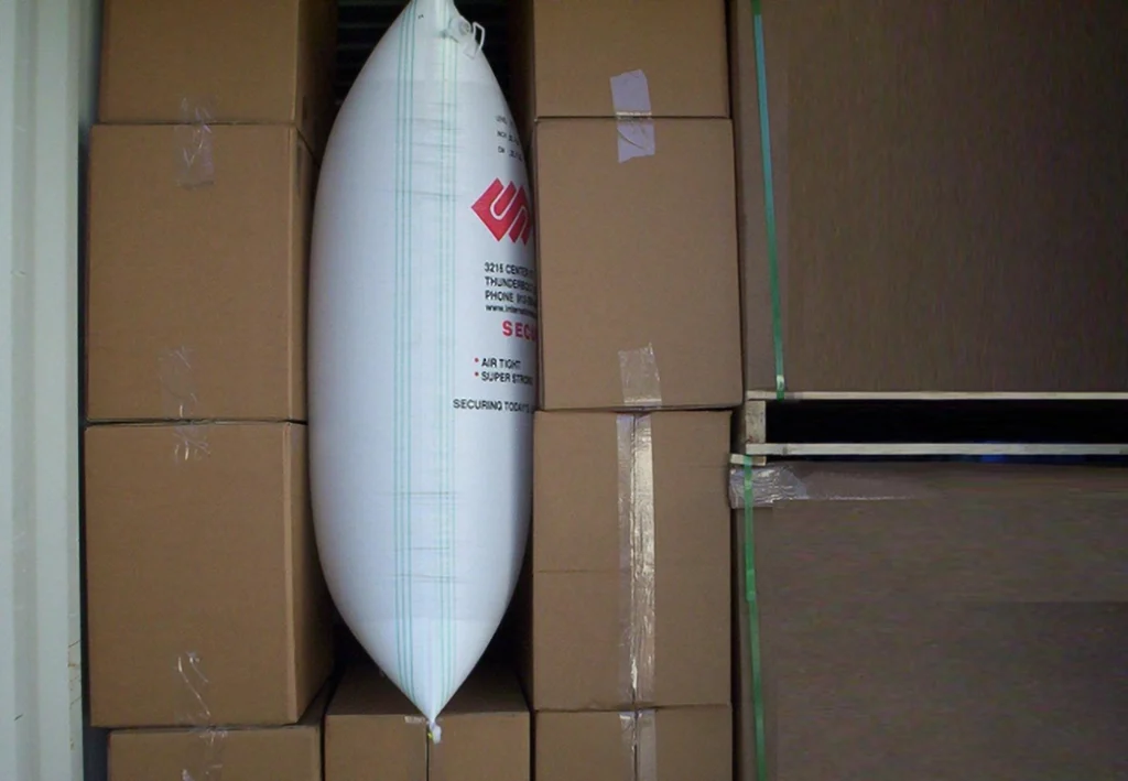 Inflated dunnage bag securing products inside a truck